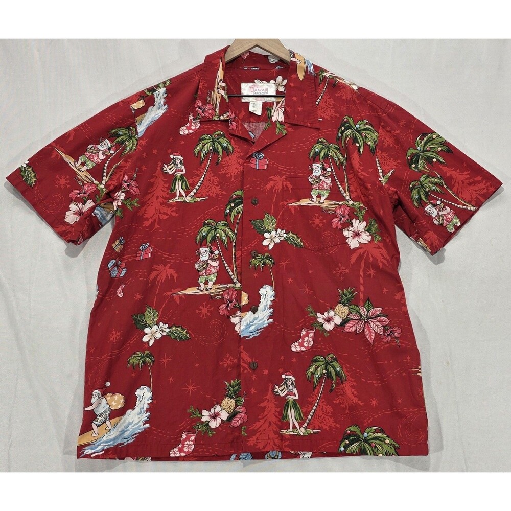 Hawaii Hangover Tropical Christmas Shirt Red Santa Hula Aloha Holiday Mens L